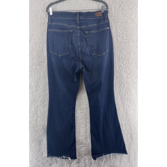 Judy Blue Dark Wash Distressed Jeans 14W Flare High Waist Raw Hem - Picture 7 of 10